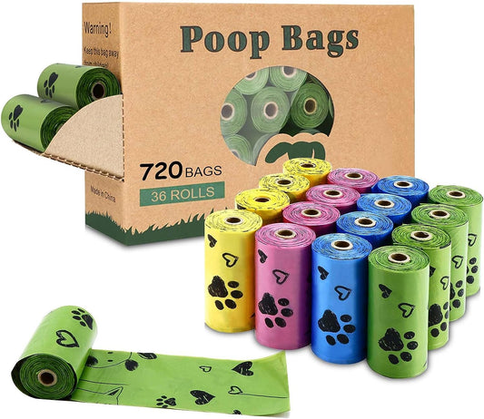 Professional Product Title: "720 Biodegradable Dog Poop Bags with Dispenser - Extra Thick, Strong, Leak-Proof, Scented (4 Mixed Colors)"